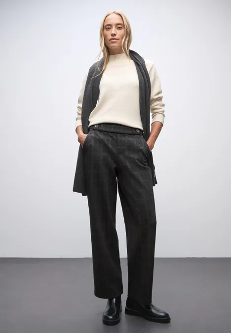Karierte Straight Leg Hose anthracite melange