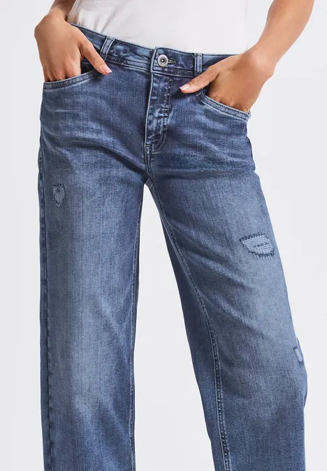 Straight Leg Destroyed Jeans authentic mid blue