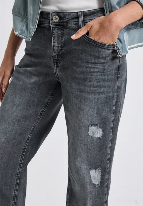 Straight Leg Destroyed Jeans soft grey washed