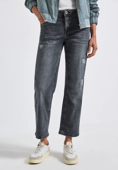 Straight Leg Destroyed Jeans soft grey washed