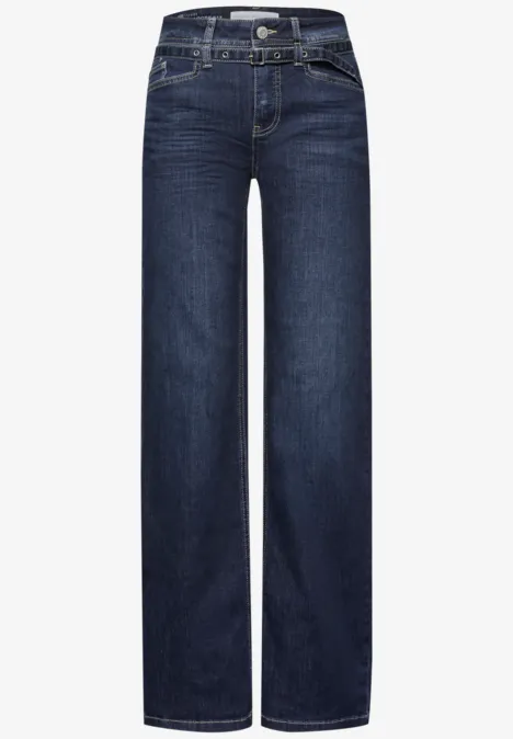 Wide Leg Jeans mit Gürtel Dark blue washed