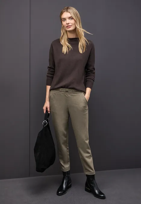 Melange Hose mit Detail darkest brown mel.