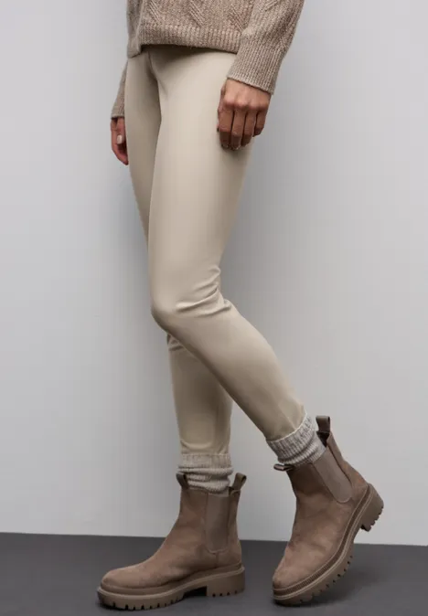 Leder Look Leggings dark moonstone sand