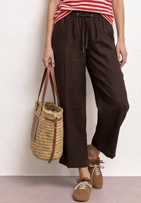 Wide Leg Hose im Loose Fit aus Leinen espresso brown