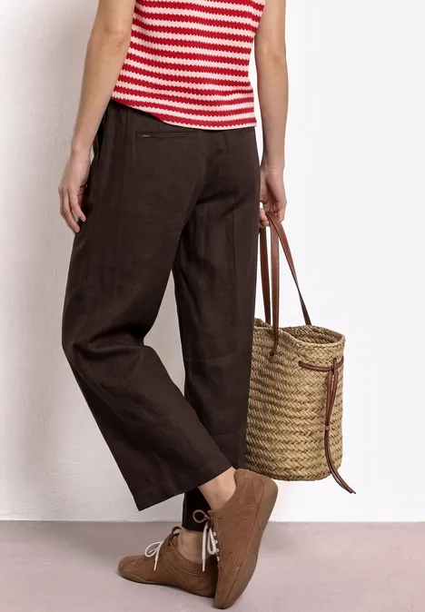 Wide Leg Hose im Loose Fit aus Leinen espresso brown