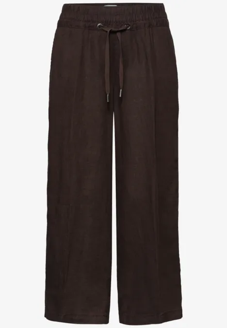 Wide Leg Hose im Loose Fit aus Leinen espresso brown