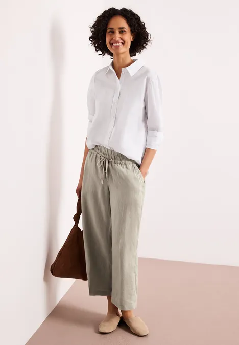 Wide Leg Hose im Loose Fit aus Leinen timeless beige