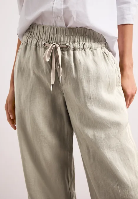 Wide Leg Hose im Loose Fit aus Leinen timeless beige