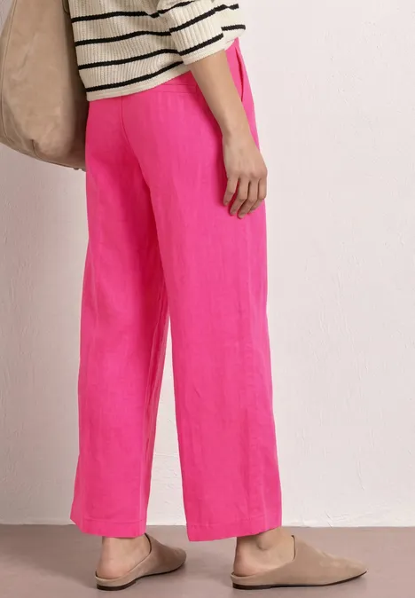 Wide Legs broek in een Loose Fit van linnen magenta dream