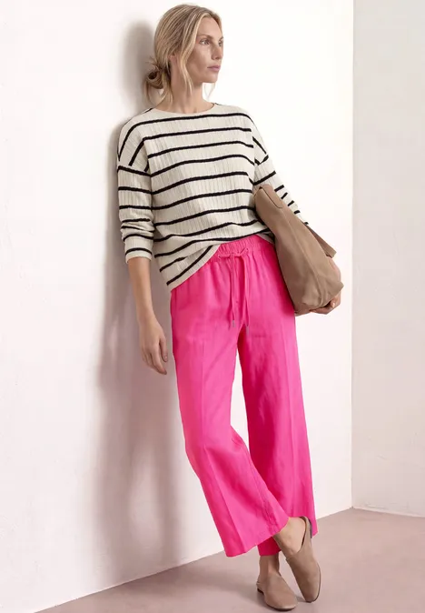 Wide Legs broek in een Loose Fit van linnen magenta dream