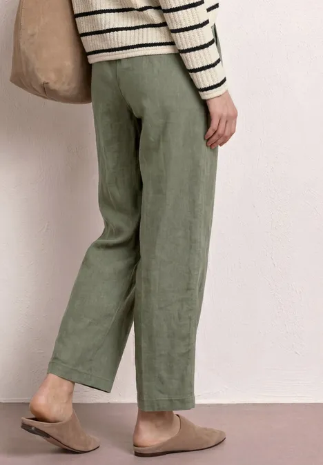 Wide Legs broek in een Loose Fit van linnen bound green