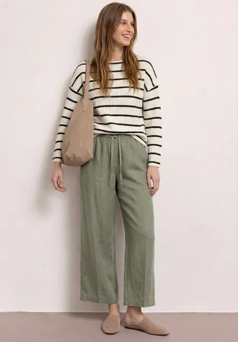 Wide Legs broek in een Loose Fit van linnen bound green