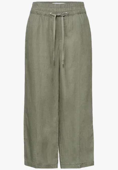 Wide Legs broek in een Loose Fit van linnen bound green