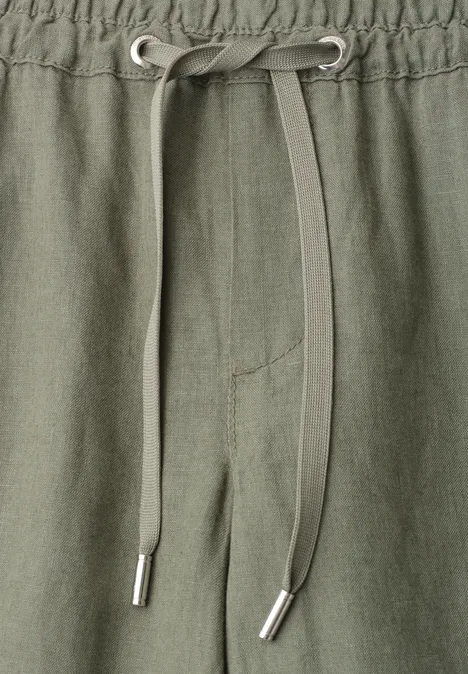 Wide Legs broek in een Loose Fit van linnen bound green