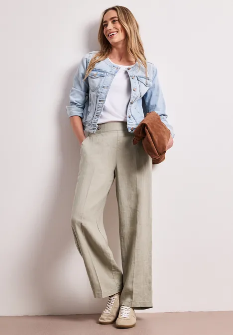 High Waist linnen broek met Wide Legs timeless beige