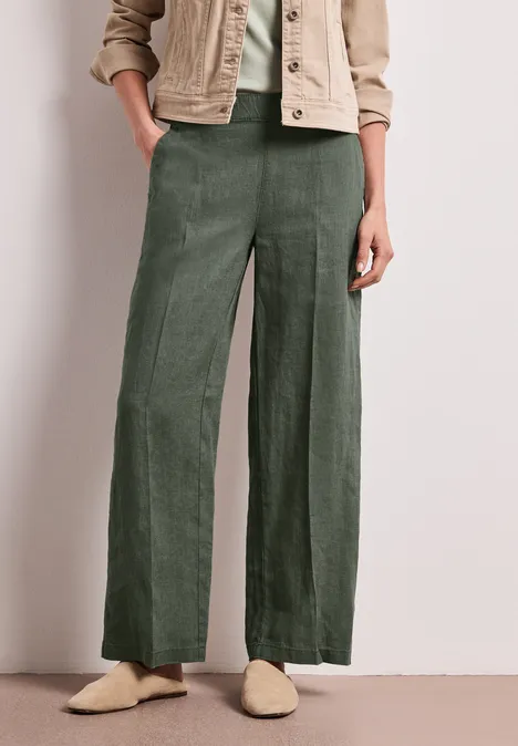 High Waist Wide Leg Pantalon en lin bound green