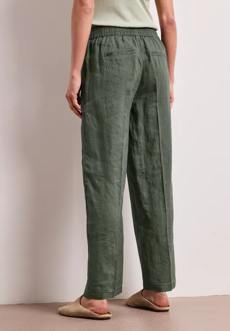 High Waist Wide Leg Pantalon en lin bound green