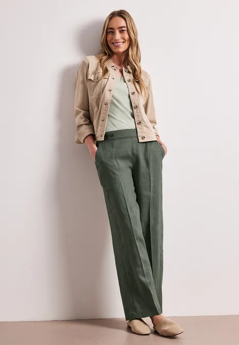 High Waist Wide Leg Pantalon en lin bound green