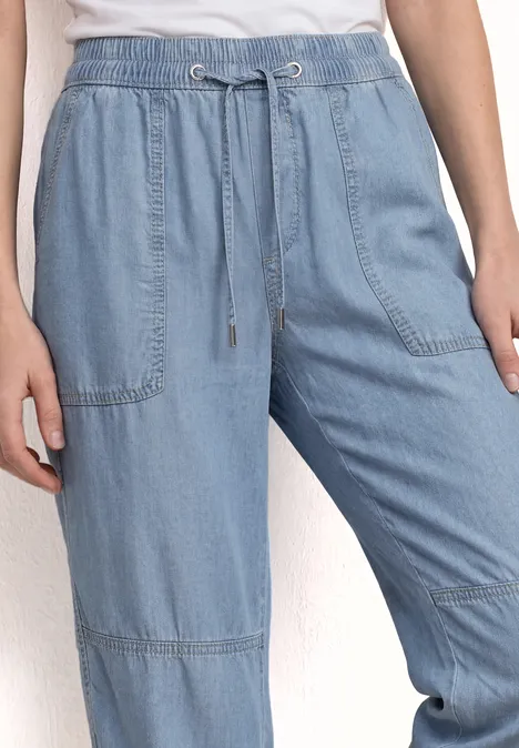 Mid Waist Slim Legs broek in een gewassen look Light Blue soft wash