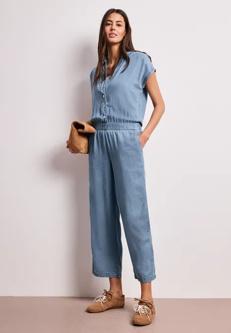 Wide Leg Jumpsuit im Washed-Look Light Blue soft wash