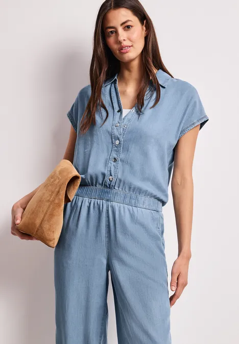 Jumpsuit Wide Legs in een gewassen look Light Blue soft wash
