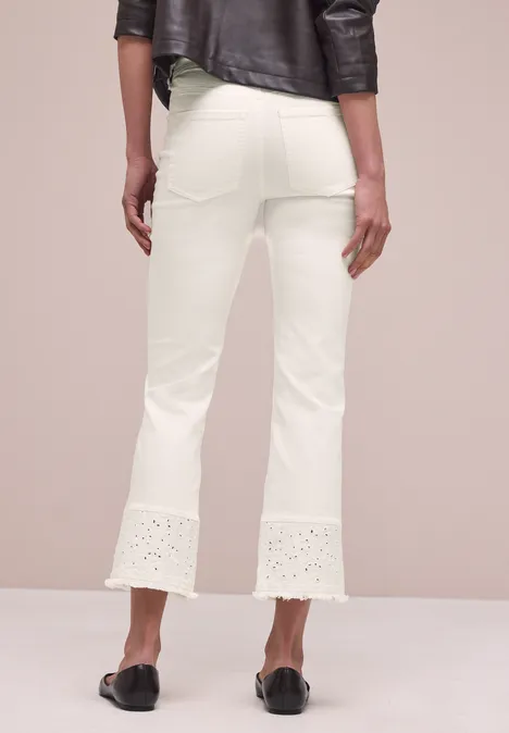 Jeans met flared pijpen en decoratieve zoom Ecru Washed