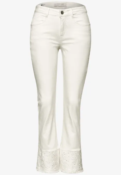 Jeans met flared pijpen en decoratieve zoom Ecru Washed