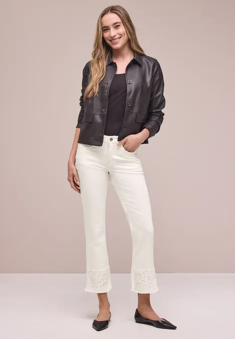 Jeans met flared pijpen en decoratieve zoom Ecru Washed