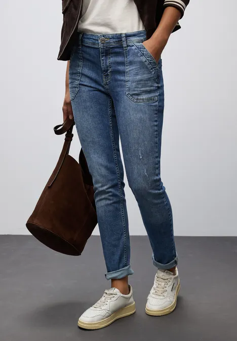 Casual Fit Jeans Medium Blue Destroy washed