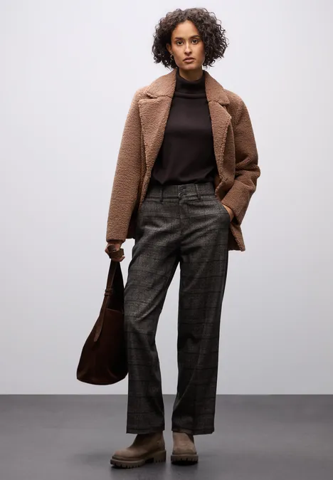 Karierte Straight Leg Hose darkest brown