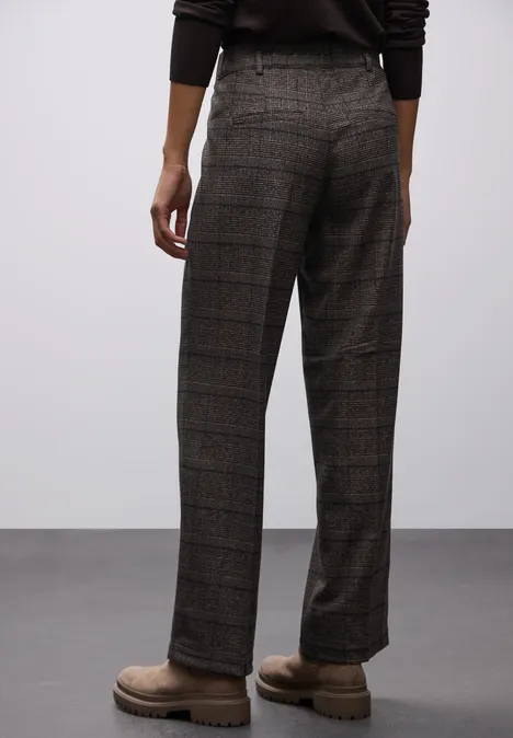 Karierte Straight Leg Hose darkest brown