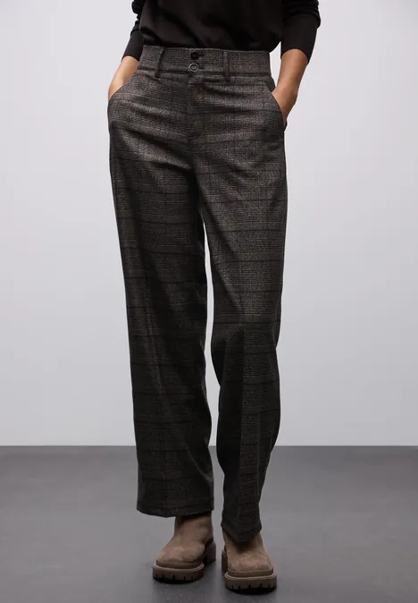 Karierte Straight Leg Hose darkest brown