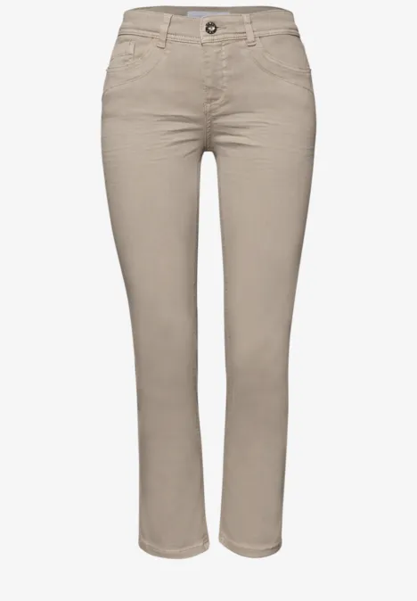 Mid Waist Straight Leg Jeans dans le Slim Fit Beige Washed