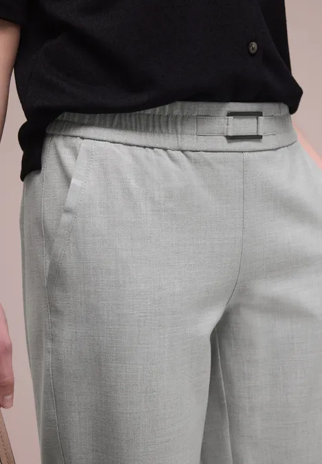 Mid Waist Slim Leg Hose mit Schnalle heather grey mel.