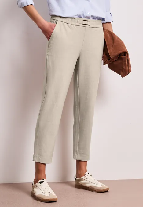 Mid Waist Slim Leg Hose mit Schnalle cobble stone