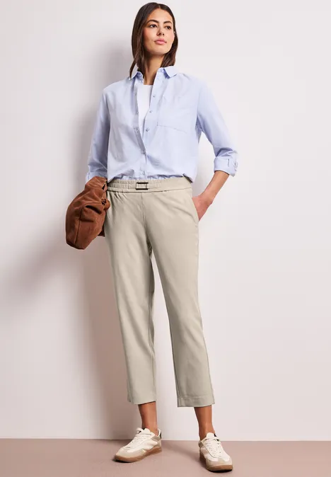 Mid Waist Slim Leg Hose mit Schnalle cobble stone