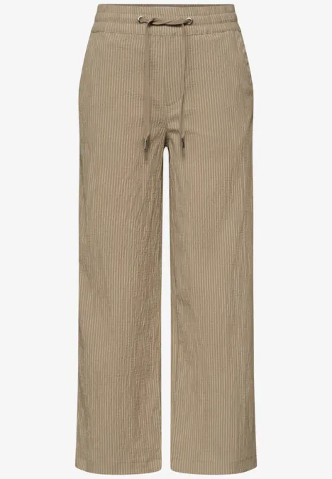 Beige broek met elastische taille, verstelbare koord, wijd model