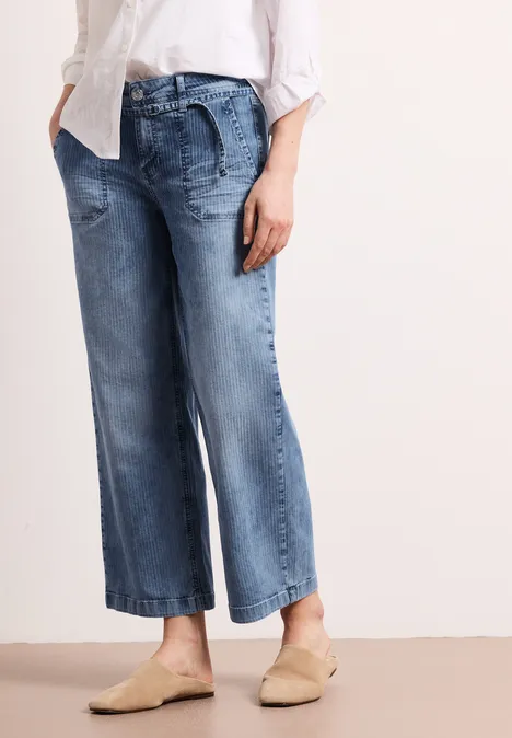 Mid Waist Wide Leg Jeans mit Streifen mid blue striped wash