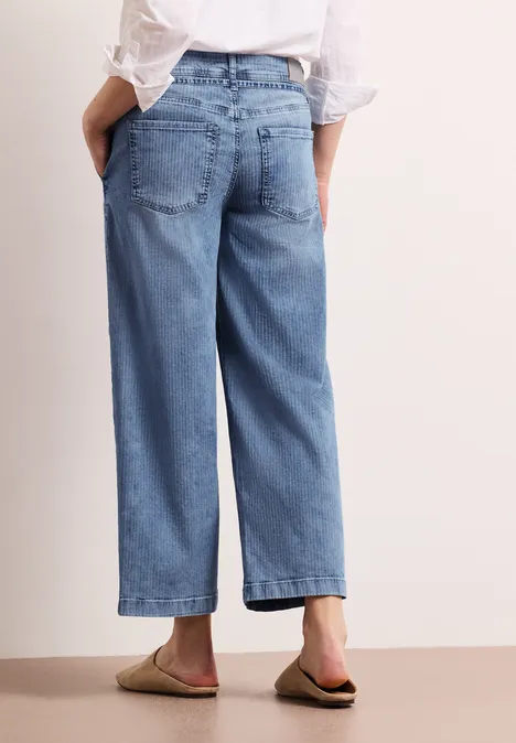 Mid Waist Wide Leg Jeans mit Streifen mid blue striped wash