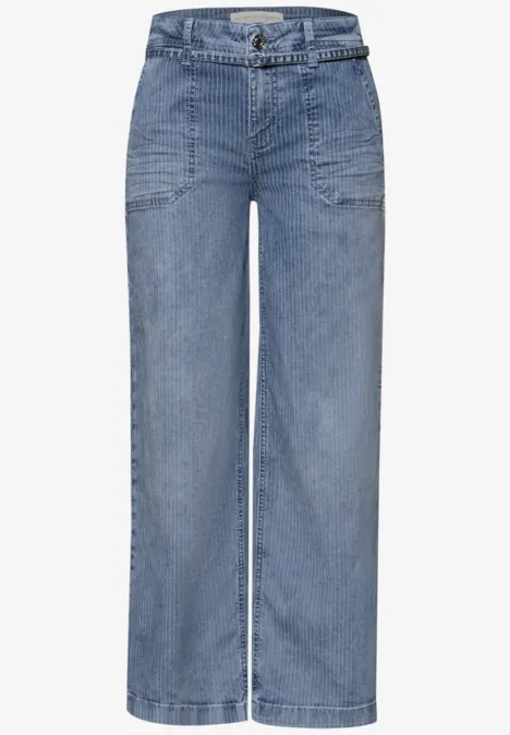 Mid Waist Wide Leg Jeans mit Streifen mid blue striped wash