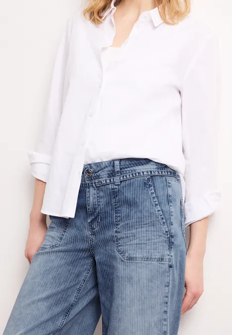 Mid Waist Wide Leg Jeans mit Streifen mid blue striped wash