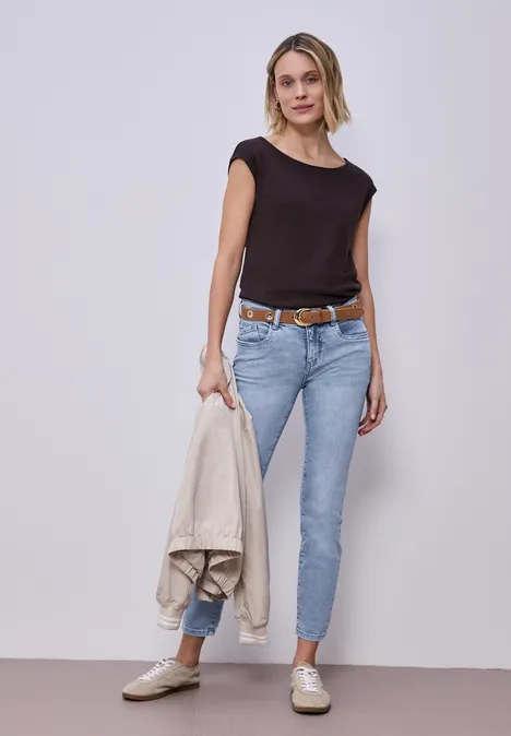 Jeansy z wąską nogawką o kroju Slim Fit i długości Mid Waist light blue random wash