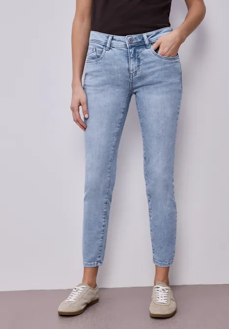 Jeansy z wąską nogawką o kroju Slim Fit i długości Mid Waist light blue random wash
