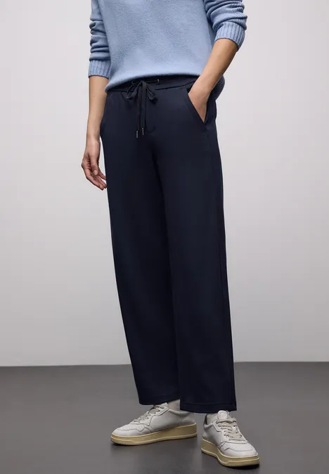Broek met rechte pijpen en tape deep blue