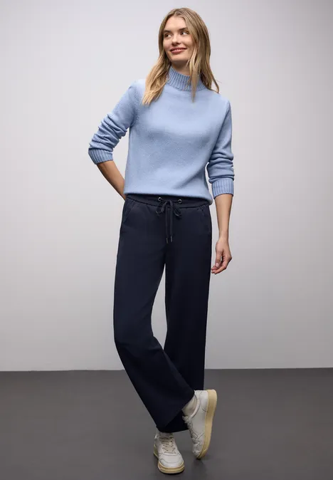 Broek met rechte pijpen en tape deep blue