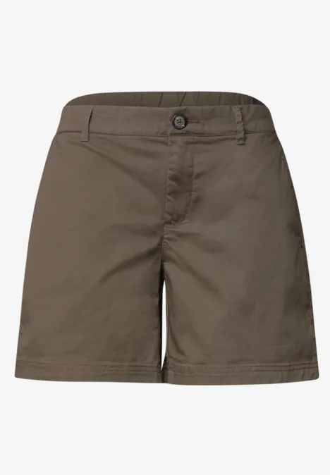 Mid Waist Chino Shorts im Casual Fit cold brew brown Kurze, olivbraune Baumwoll-Shorts mit Knopfverschluss und Gürtelschlaufen