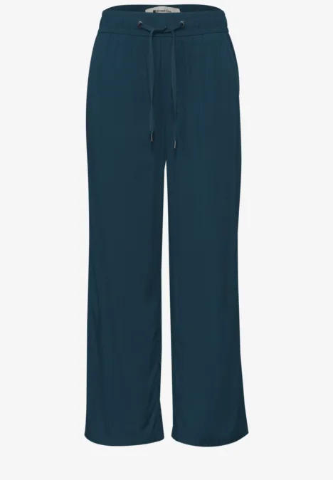 Wijde, donkergroene damesbroek met koord en losse pasvorm