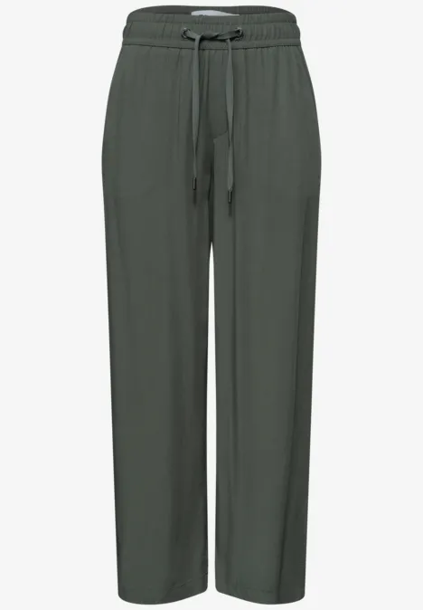 Casual groene broek met elastische taille en trekkoord, losse pasvorm.