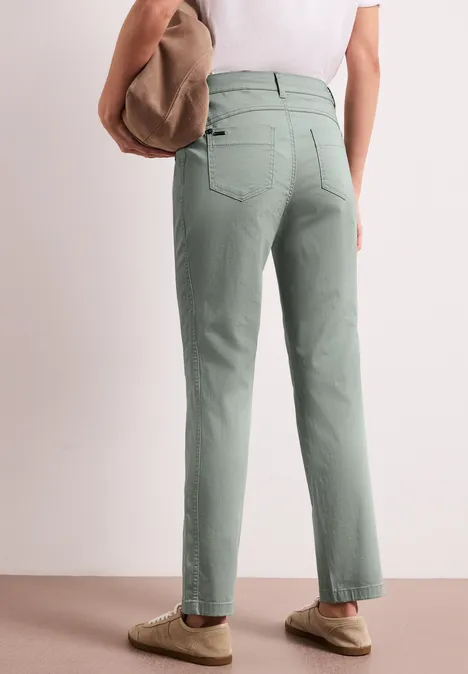 Mid Waist Slim Leg Hose im Satin-Look dark mint green