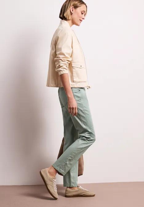 Mid Waist Slim Leg Hose im Satin-Look dark mint green